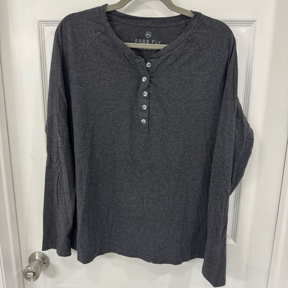 Free Fly Shirt Mens XL Henley Performance Bamboo Long Sleeve Adult Dark Gray